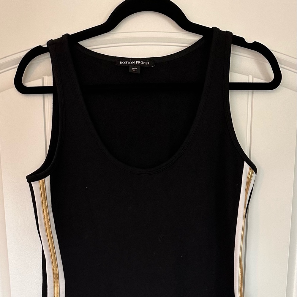 Boston Proper Black Dress with Gold and Cream Accents